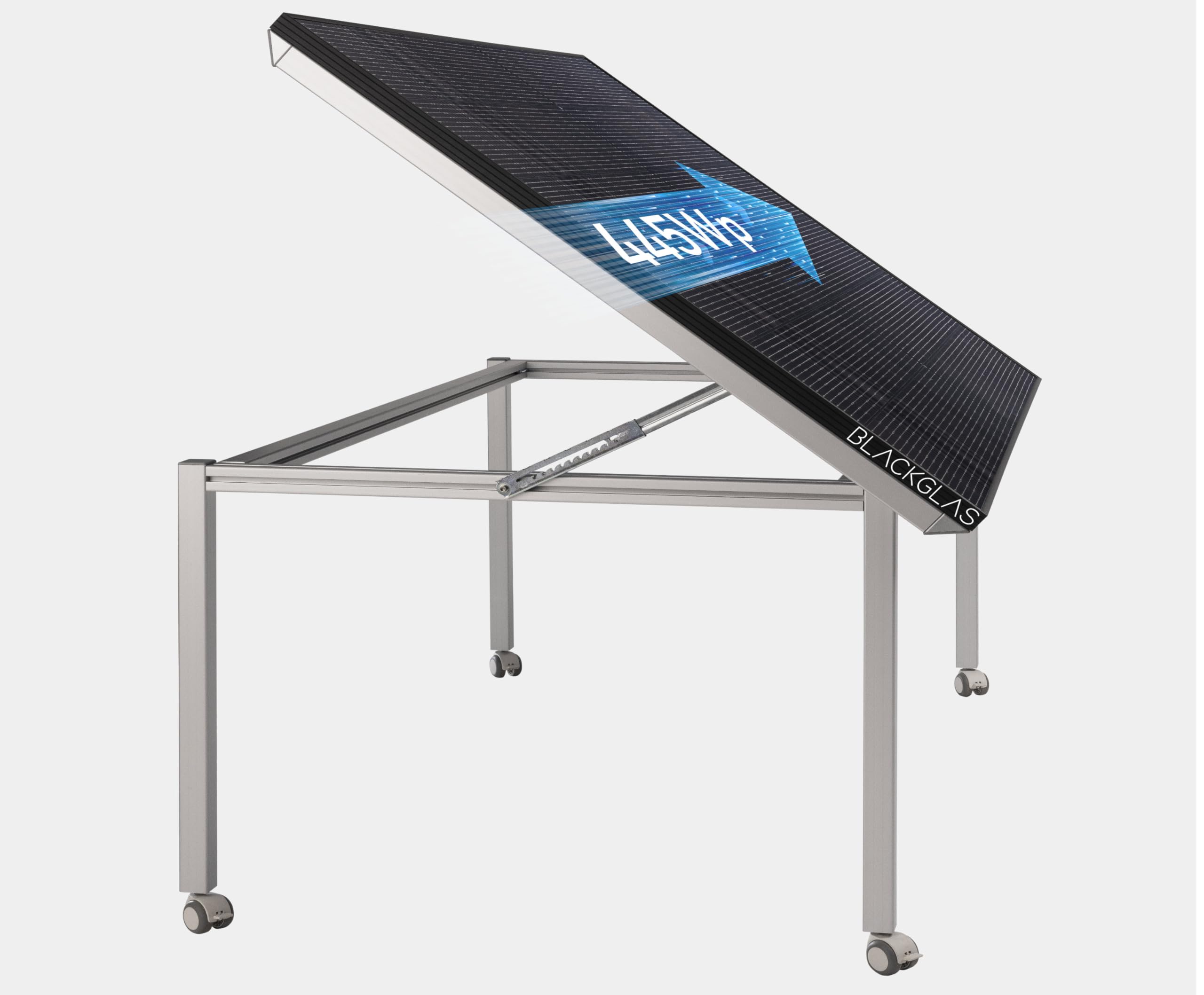 Balkonkraftwerk 445Wp Solar Gartentisch VEOvoltPRO mit Rollen, Full Black Solarmodul, 600W Wechselrichter mit App, 5m Kabel, Verstellbarer Winkel, Plug & Play, Vormontiert, Made-in-Germany