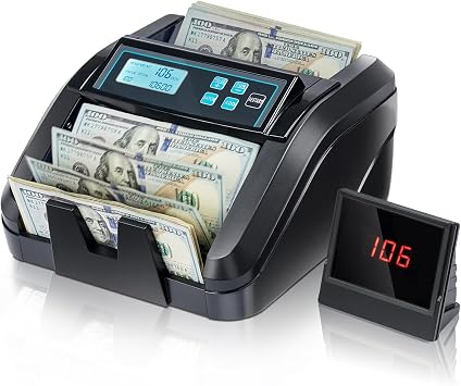 MUNBYN IMC51 Money Counter Machine Count Value, Add+Batch/Add+ Value Mode Bill Counter, UV/MG/IR/MT Detection, USD only Cash Counter,1100 Bills/min, Money Counting Machine with LCD Display Black