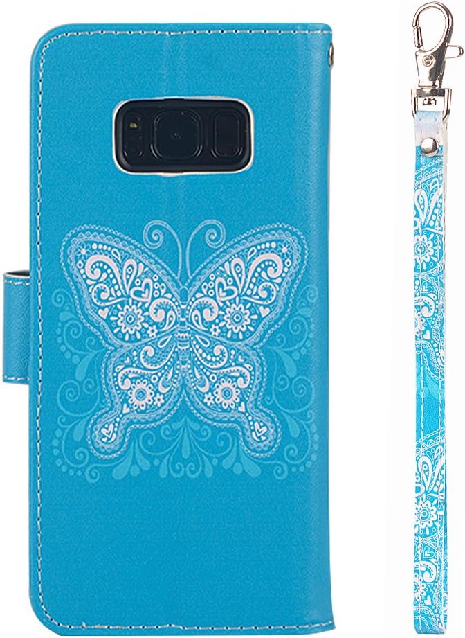 UrSpeedtekLive Galaxy S8 Plus Wallet Case Folio Flip Premium PU Leather Case Cover w/Card Holder Slot Pockets, Wrist Strap, Magnetic Closure Compatible with Galaxy S8 Plus (2017),Butterfly
