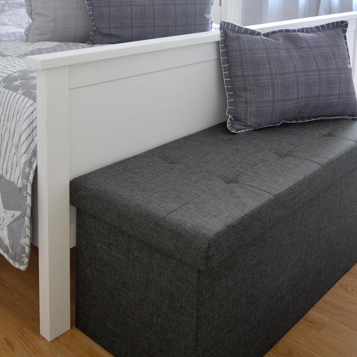DuneDesign Otomana XXL Banca Plegable 110x38x38cm Incl 2 Paredes divisorias 120L pie de Cama Rectangular sofá Forrado con Tela 3 plazas Gris Oscuro