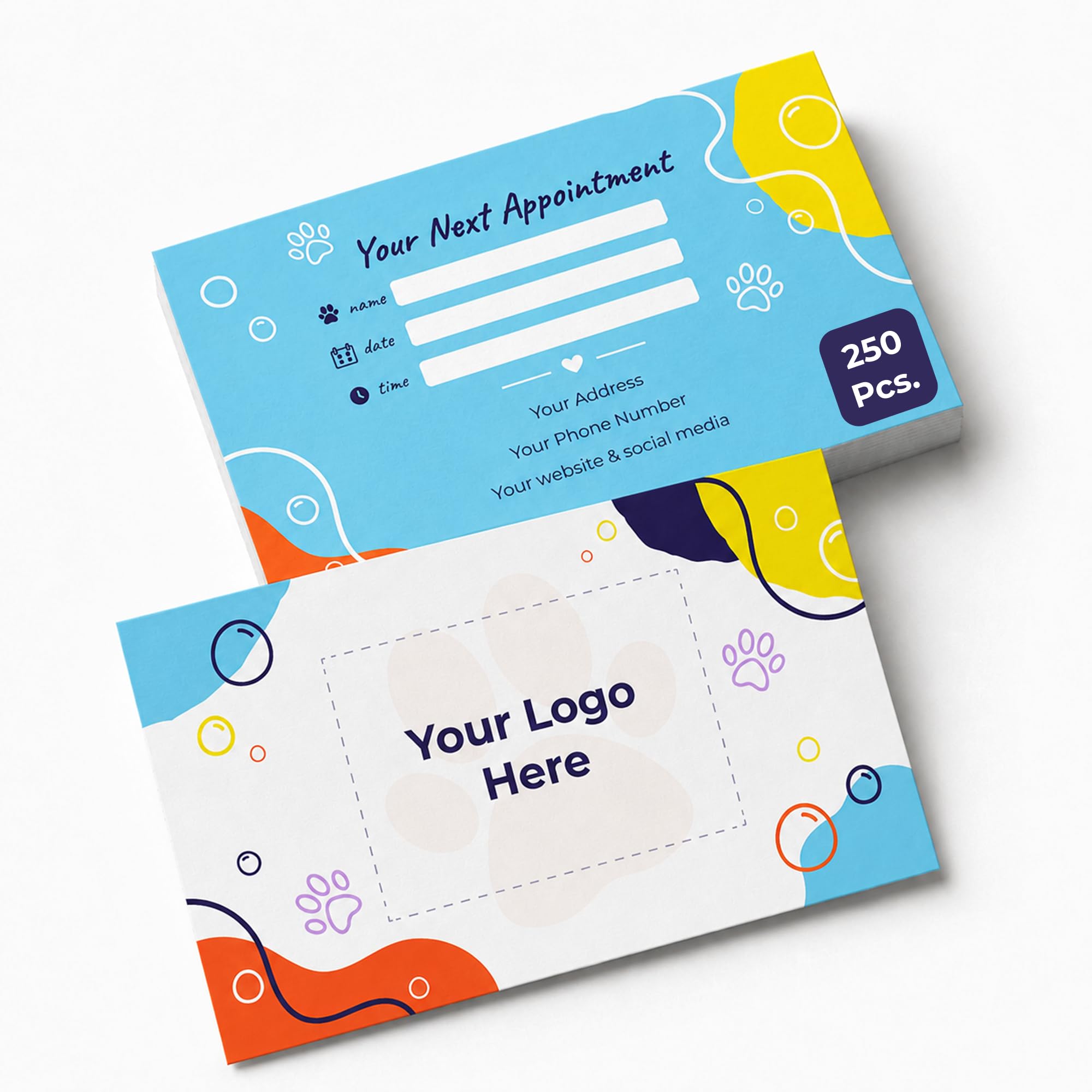 Personalised Appointment Cards for Pet Groomers, Add Logo, Design or Text, 250 Pack, 324 GSM, 85 x 55 mm, Double-Sided Printing, Appointment Reminder Cards for Local Businesses and Shops