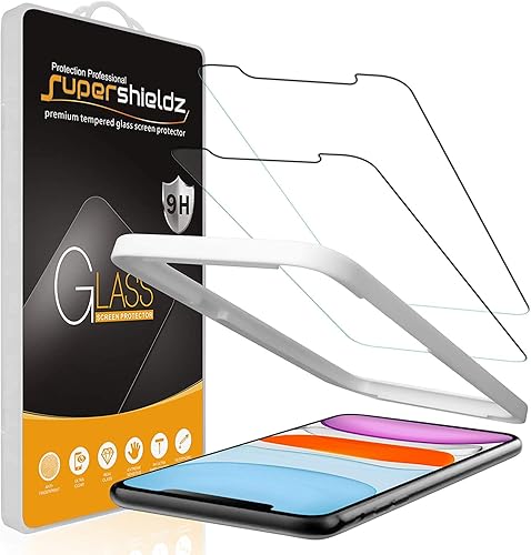 Supershieldz (2 unidades) Diseñado para iPhone 11 y iPhone XR (6.1 pulgadas) Protector de pantalla de vidrio templado con (bandeja de fácil