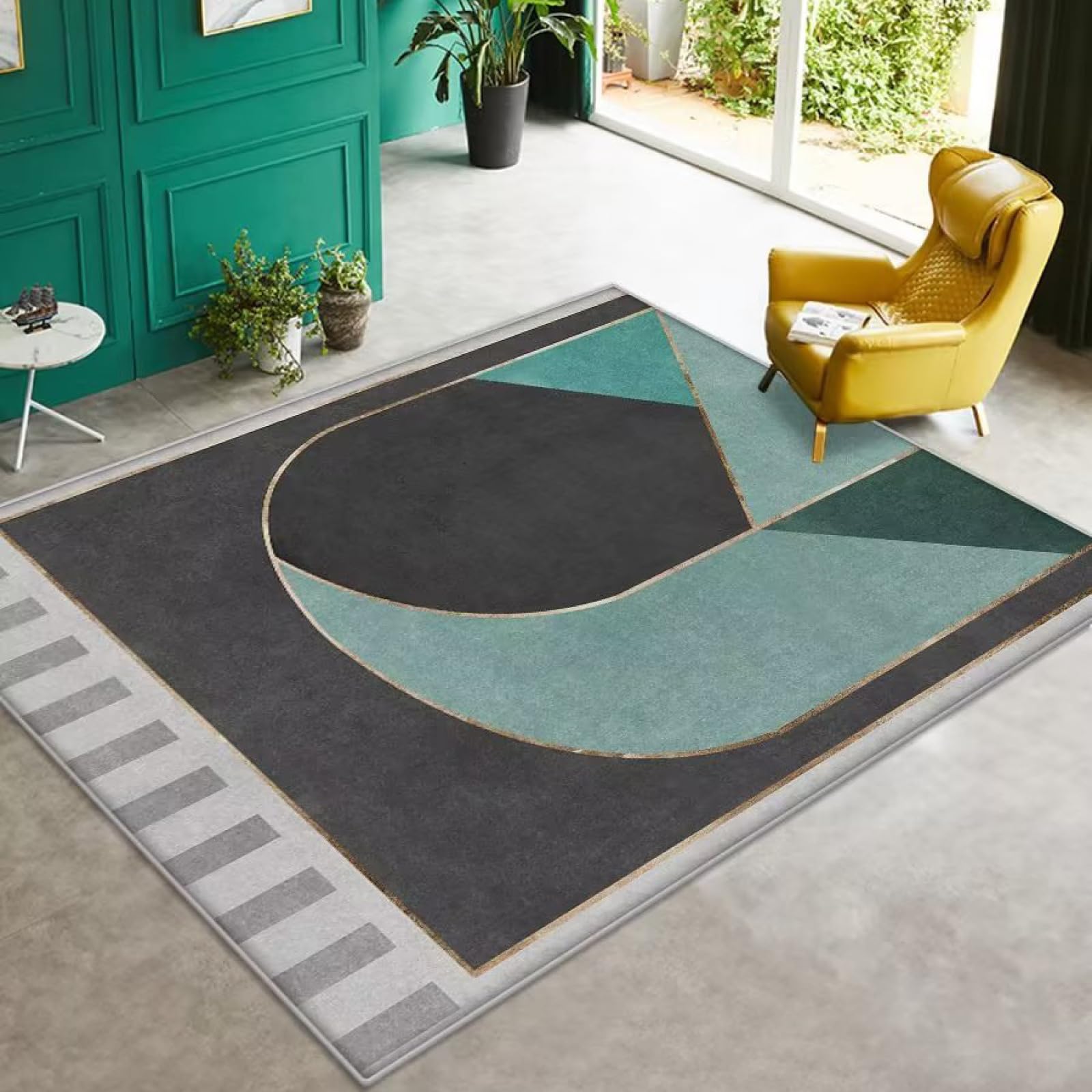 Tapis salon géométrie grise en polyester robuste de 100x150cm