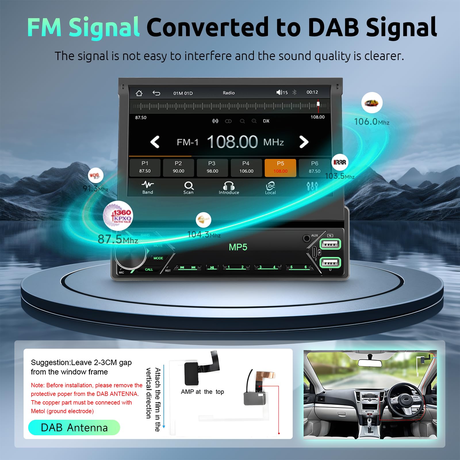 VECHTEL Autoradio, 1 Din met bekabelde Carplay Android auto, 7
