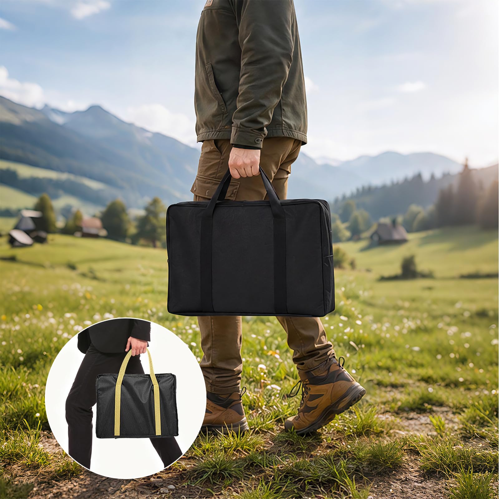 Dripex Klappgrill Holzkohlegrill - Schnell Aufklappbarer Tragbarer Campinggrill aus Edelstahl mit Tragetasche & Zubehör, Hitzebeständig & Formstabil für Camping, Picknick, Wandern, Garten (65x25x14cm)