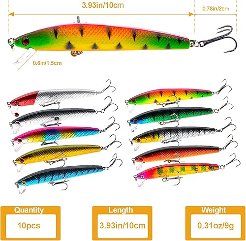 Miniatura 5 de Señuelos de pesca, minnow Popper Crank cebos lápiz, lubina, trucha, señuelos de pesca con ganchos, cebos de natación duros artificiales para agua