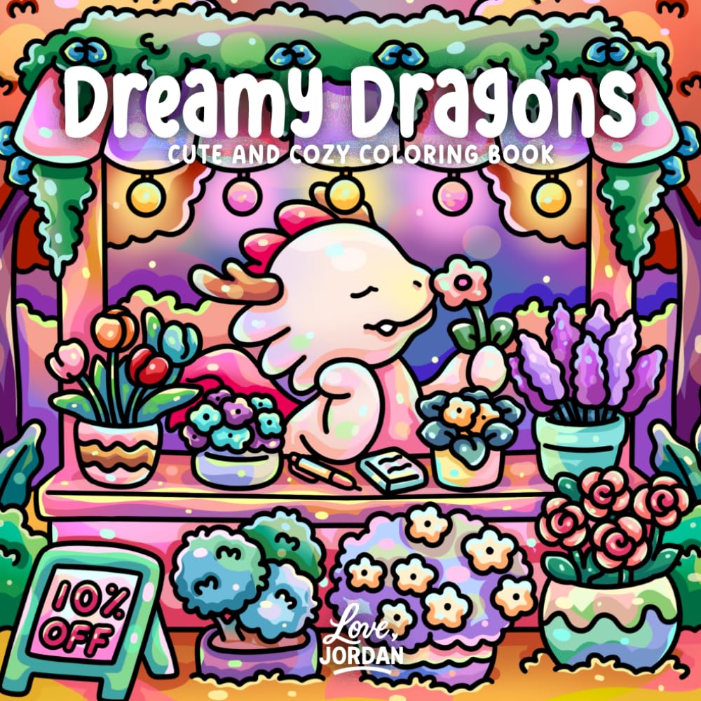 Dreamy Dragons: Cute and Cozy Coloring Book for Adults and Teens Featuring Adorable Dragons, Whimsical Fantasy Scenes, and Calm, Cozy Moments