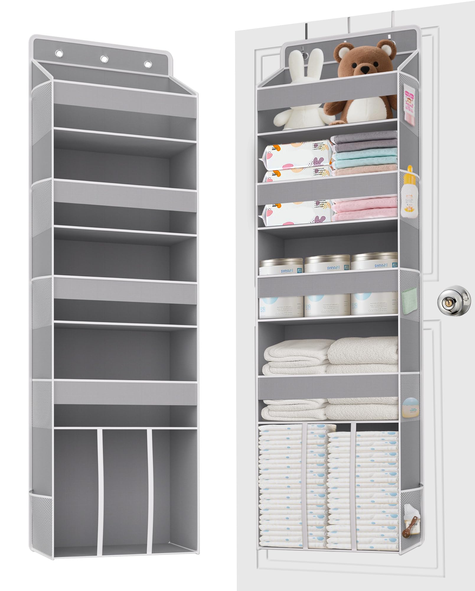 TAHAVICE Over Door Storage Organiser with 5 Large Clear Pockets 10 Mesh Side Pockets, Hanging Shelves with Clear Window