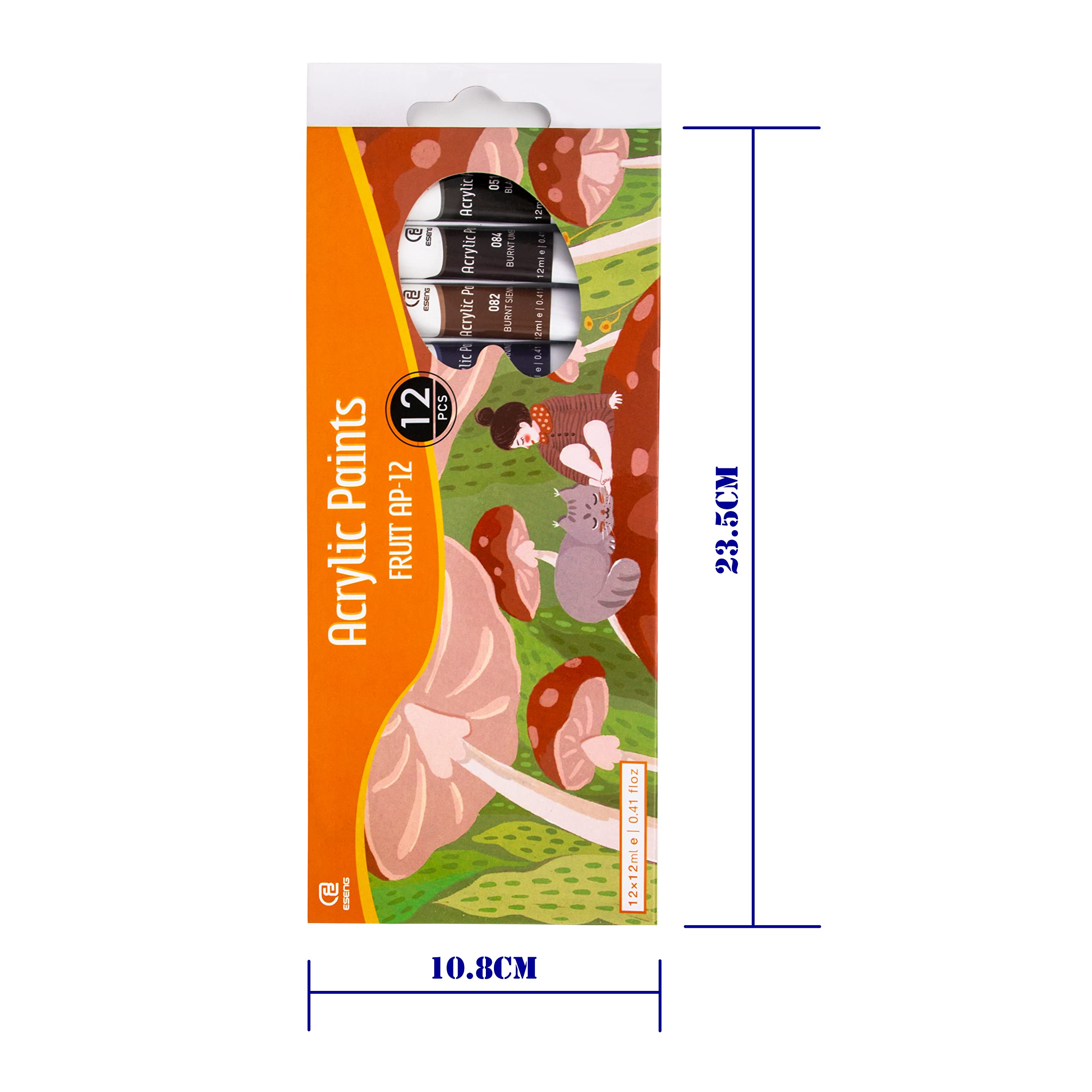 ESENG® Premium Acrylfarben Fruit AP-12, Set 12 Tuben x 12ml, Farbe für Holz, Leinwände und Keilrahmen, Perfekt geeignet für Anfänger, Bastler, Profis und Künstler (12er Pack)
