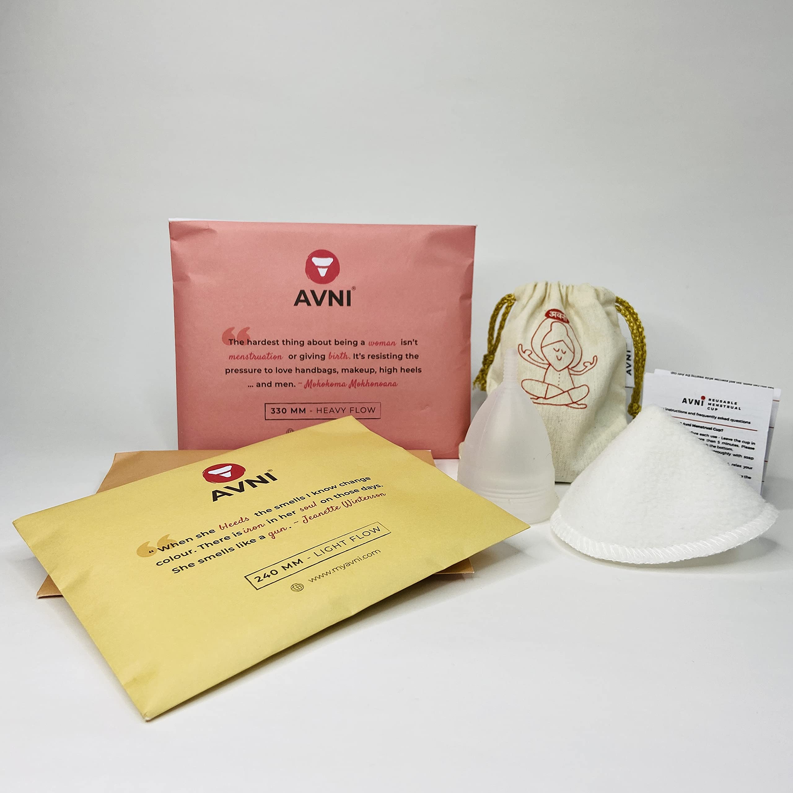 Avni Menstrual Cup + Natural Sanitary Pads - Combo of 4 (1R+2L+1XL) , Combo Pack of 2 (Medium Cup + (1R+2L+1XL))