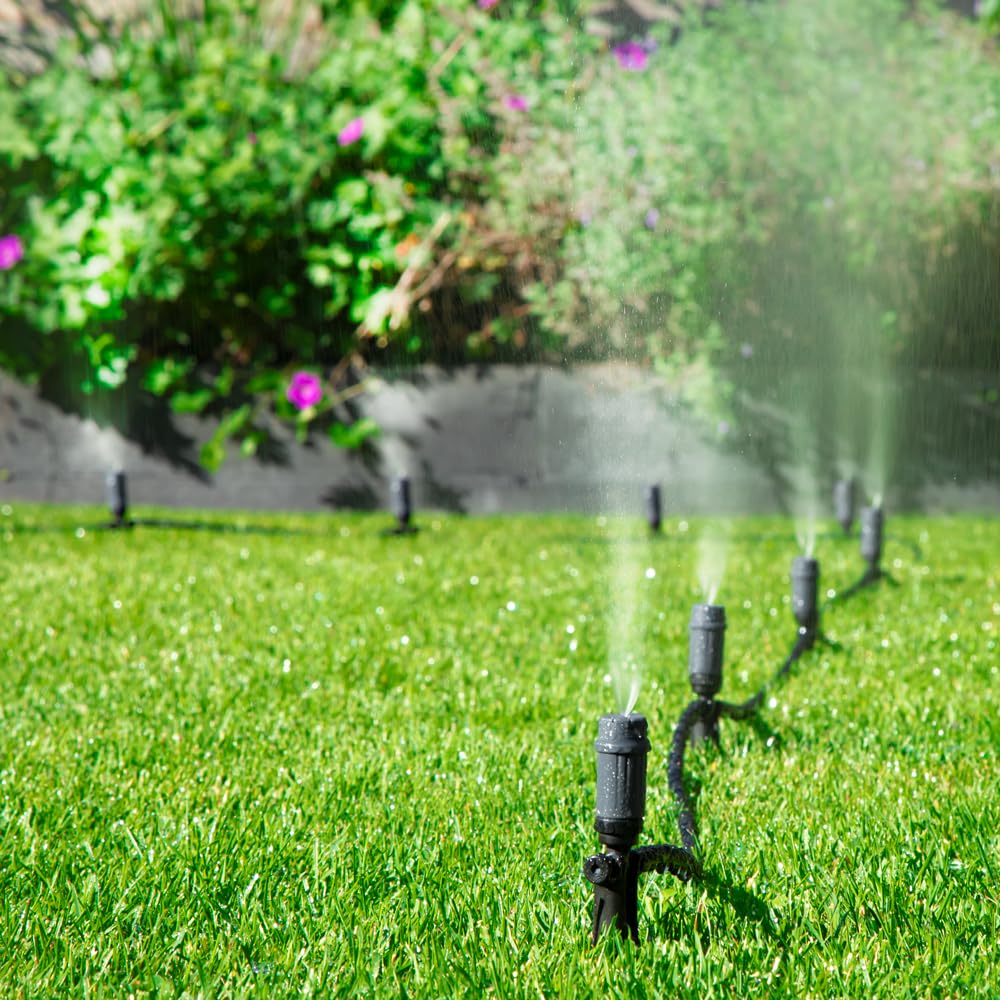 VONROC Bewässerungssystem - 3 Sprinklerstufen: Sprühen, Tropfen & Zerstäuben - Modulsystem inkl. 15m Schlauch, 10x Sprühkopf, 10x Schlauchhalter & Universalschnellkupplung