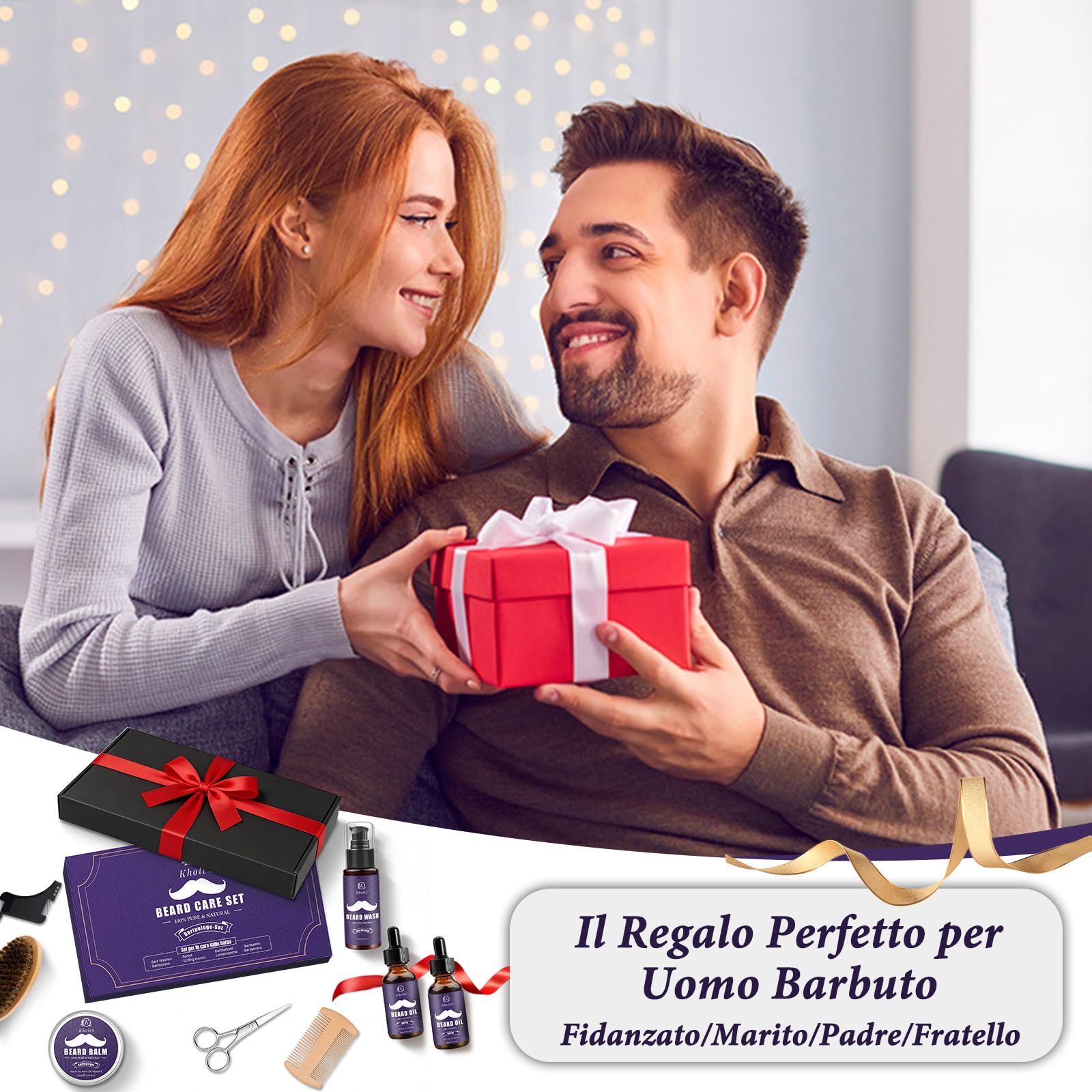 KHOLEZ Kit Barba Uomo Professionale, Set Barba Uomo, Set Cura Barba con Olio Barba, Balsamo Barba, Shampoo Barba, Forbici, Pettine Barba, Spazzola Barba, Modello Barba e Sacca Viaggio, Regalo Uomo