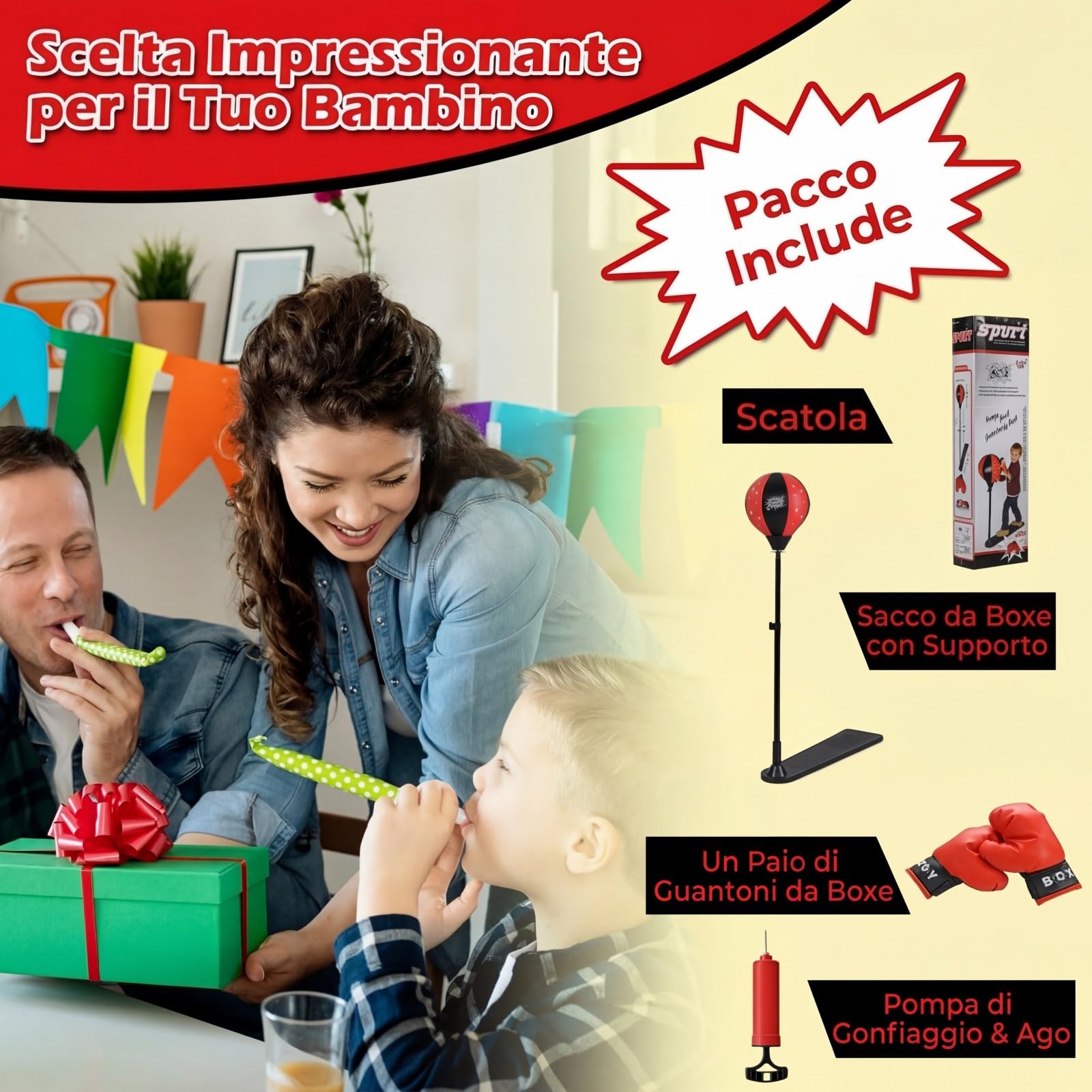 RELAX4LIFE Pungiball Bambini - Sacco da Boxe con Base a Pedale, Altezza Regolabile 85-130cm, Inclusi Guantini e Pompa Bambini 3-10 Anni