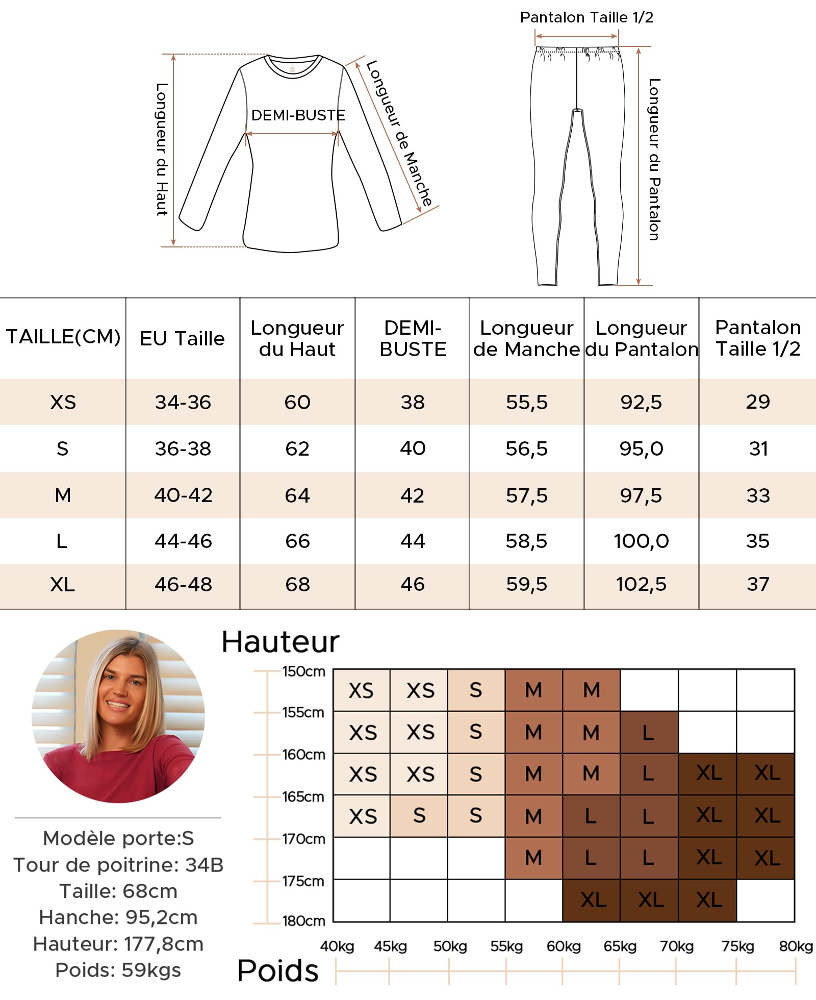 INNERSY sous Vetement Thermique Femme Haut Manches Longues Pantalon Chaud & Léger Ensemble Ski Hiver