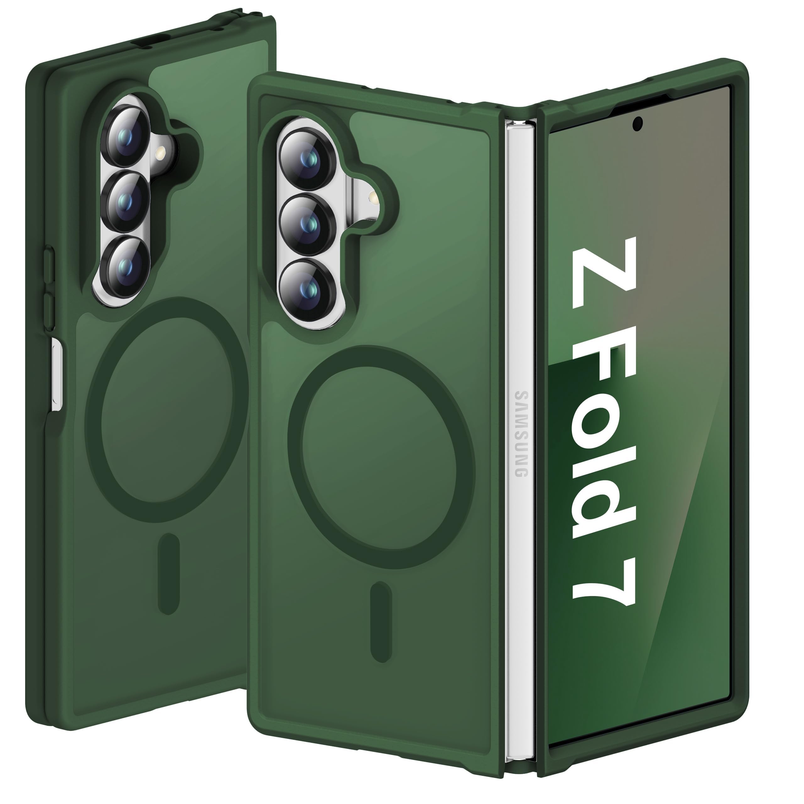 for Samsung Galaxy Z Fold 7 Case Magnetic,Z Fold 7 Case, Compatible with MagSafe, Transparent Shockproof Hard PC Protective Rugged Anti-Yellowing Phone Cover (Green)