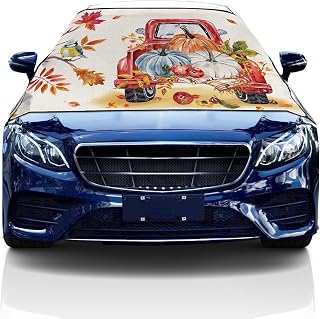 Windshield Cover for Ice and Snow,Car Windshield Snow Cover,Snow Protector Covers with Side Mirrors Cover,Thanksgiving Fall Pumpkin Truck Leaves Plants Car Window Covers for Vans Suvs 86.6"x55"