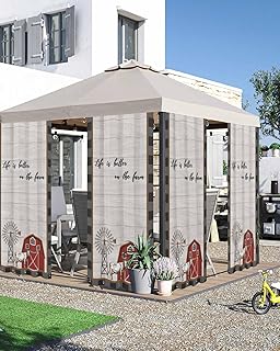 Outdoor Curtains for Patio Waterproof 108 Inches Long, Farmhouse Barn Privacy Protection & Light Filtering, Vintage Cabin Cow Wood Grain Checkered Outside Curtain for Porch, Gazebo, 54" x 108" x 2