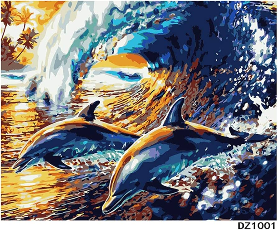 イルカの油絵 Amazon.co.jp: LovetheFamily 数字油絵 数字キット塗り絵 手塗り DIY絵