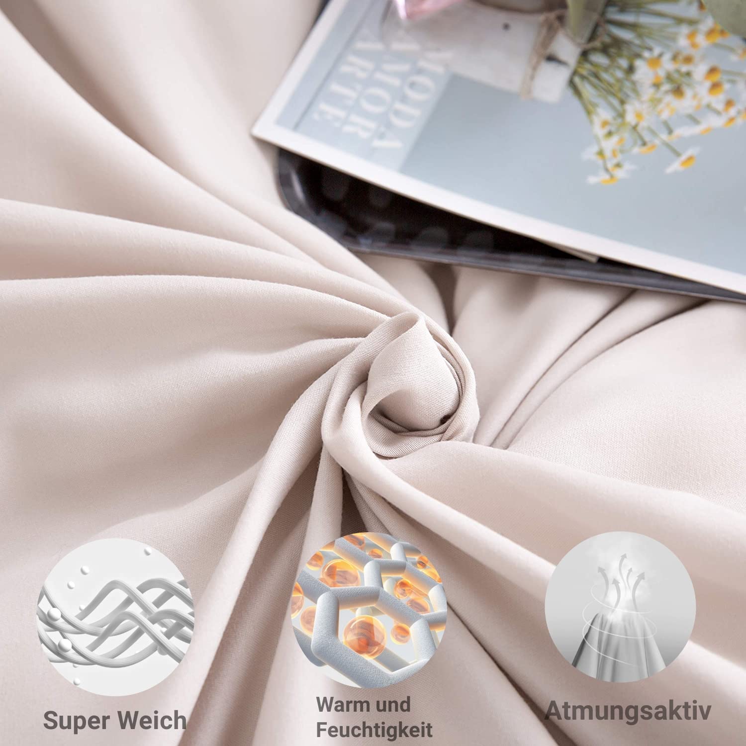 AYSW Biancheria da letto in microfibra spazzolata, 2 copripiumini da 135 x 200 cm + 2 federe da 80 x 80 cm + 2 federe da 40 x 80 cm, con chiusura lampo, colore beige
