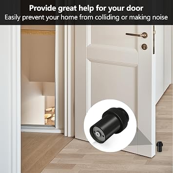 Door Stop, 2 Pack Door Stoppers for Floor Black Heavy Duty Doorstop Stainless Steel Door Holder with Rubber Bumper Included Screws and Dowels 30 x 60mm