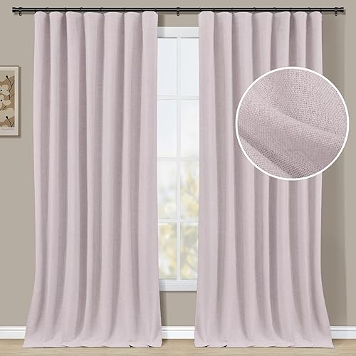 zeerobee 100% Blackout Curtains 96 Inch Long 2 Panels Set Faux Linen Blackout Curtains & Drapes Room Darkening Curtains Thermal Insulated Black Out Curtains, 50 inches Wide Each Panel, Pink