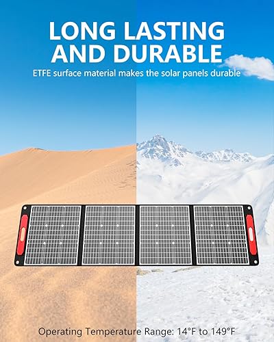 Miniatura 6 de ELECAENTA Panel solar portátil de 200 W para estación de energía, 25% de alta eficiencia, ultraligero con soportes, cargador solar ETFE plegable de