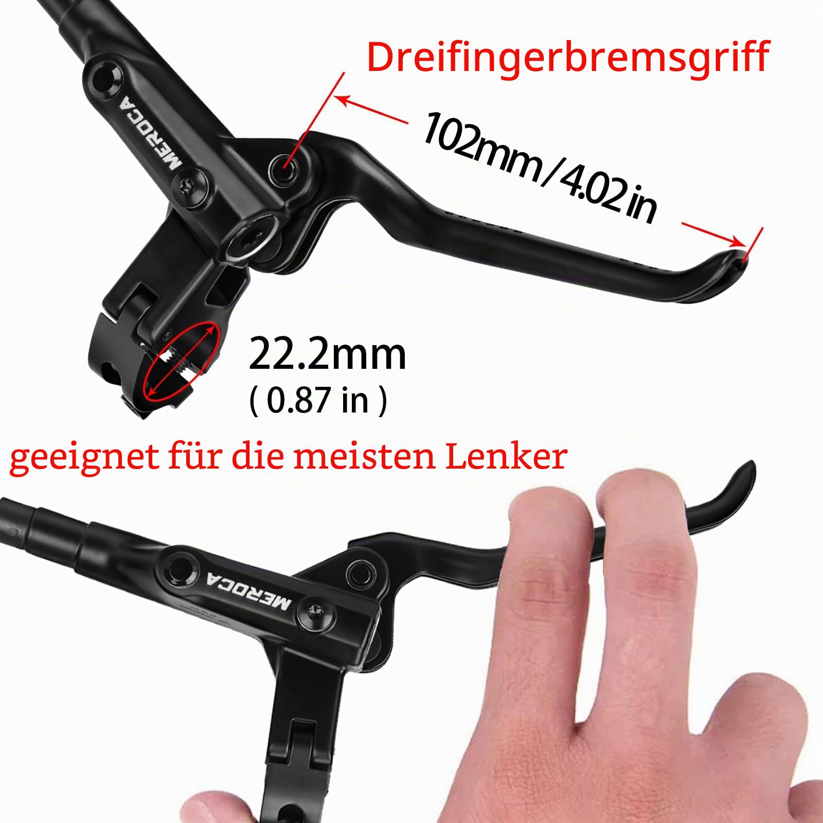 MEROCA M4S 4-Kolben-Hydraulische Scheibenbremsen für Mountainbike vorne 850mm hinten 1550mm Hydraulische E-Bike-Bremse Gespaltene vordere/hintere Bremssättel Fahrrad-Scheibenbremse