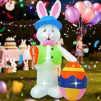 Vista 10 de Conejo de 5 pies con una cesta de flores, decoración inflable de Pascua para patio, conejo de Pascua inflable con cesta iluminada, decoración al