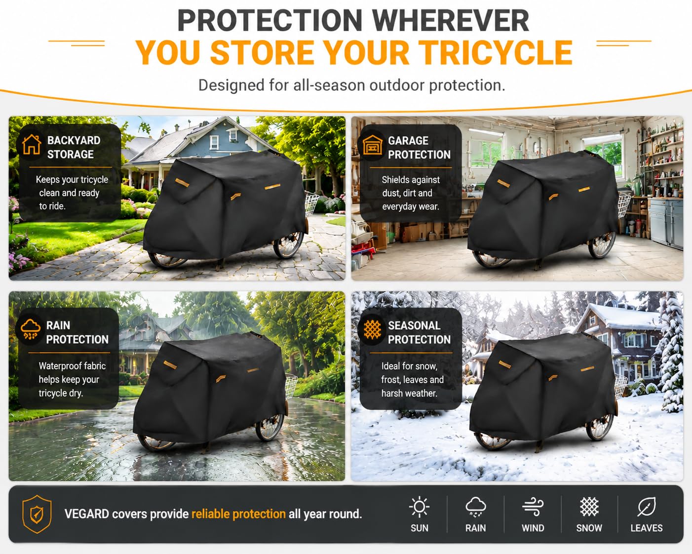 Dreiradabdeckung für Erwachsene, elektrische Dreiradabdeckungen, Outdoor-wasserdichte Fahrradabdeckung, Schwarz