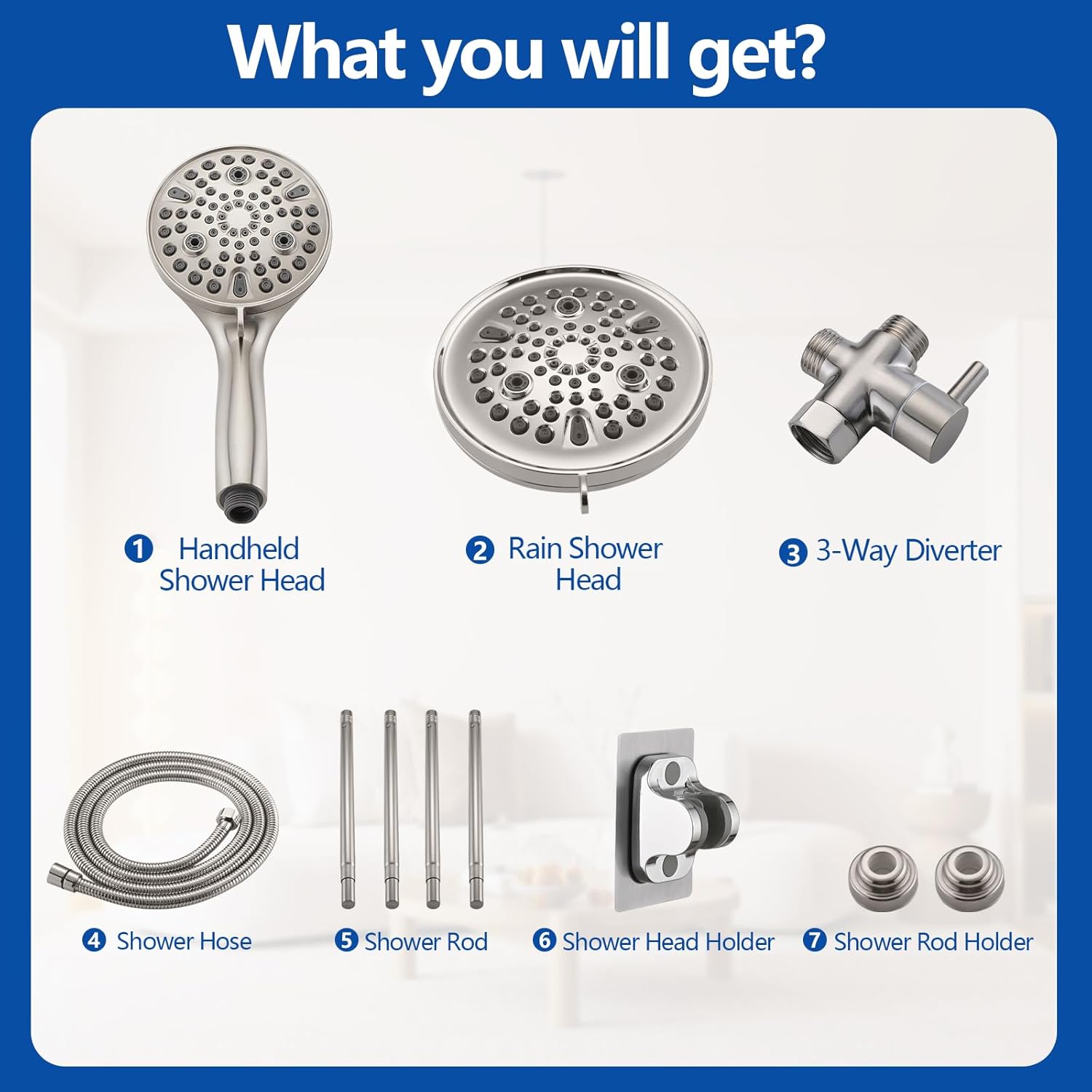 Double Shower Head for Couple, High Pressure Dual Showerhead Combo, Adjustable Height Shower Rod, 5-Setting Handheld Shower Head, 5-Setting Handheld Shower Head, Brushed Nickel