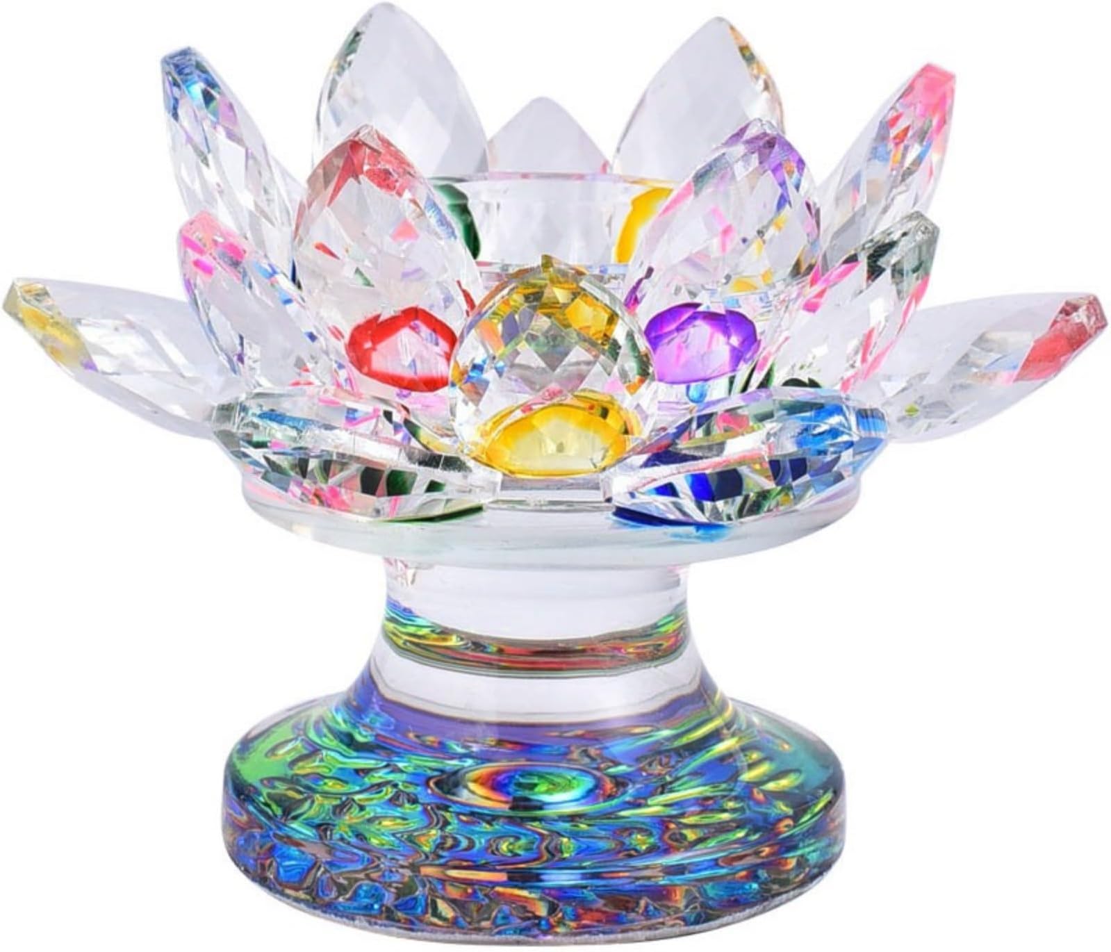 Colourful Crystal Lotus Flowers Candle Holder Glass Tealight Candle Holders Rainbow Lotus Candle Holder Crystal Gift Home Decoration