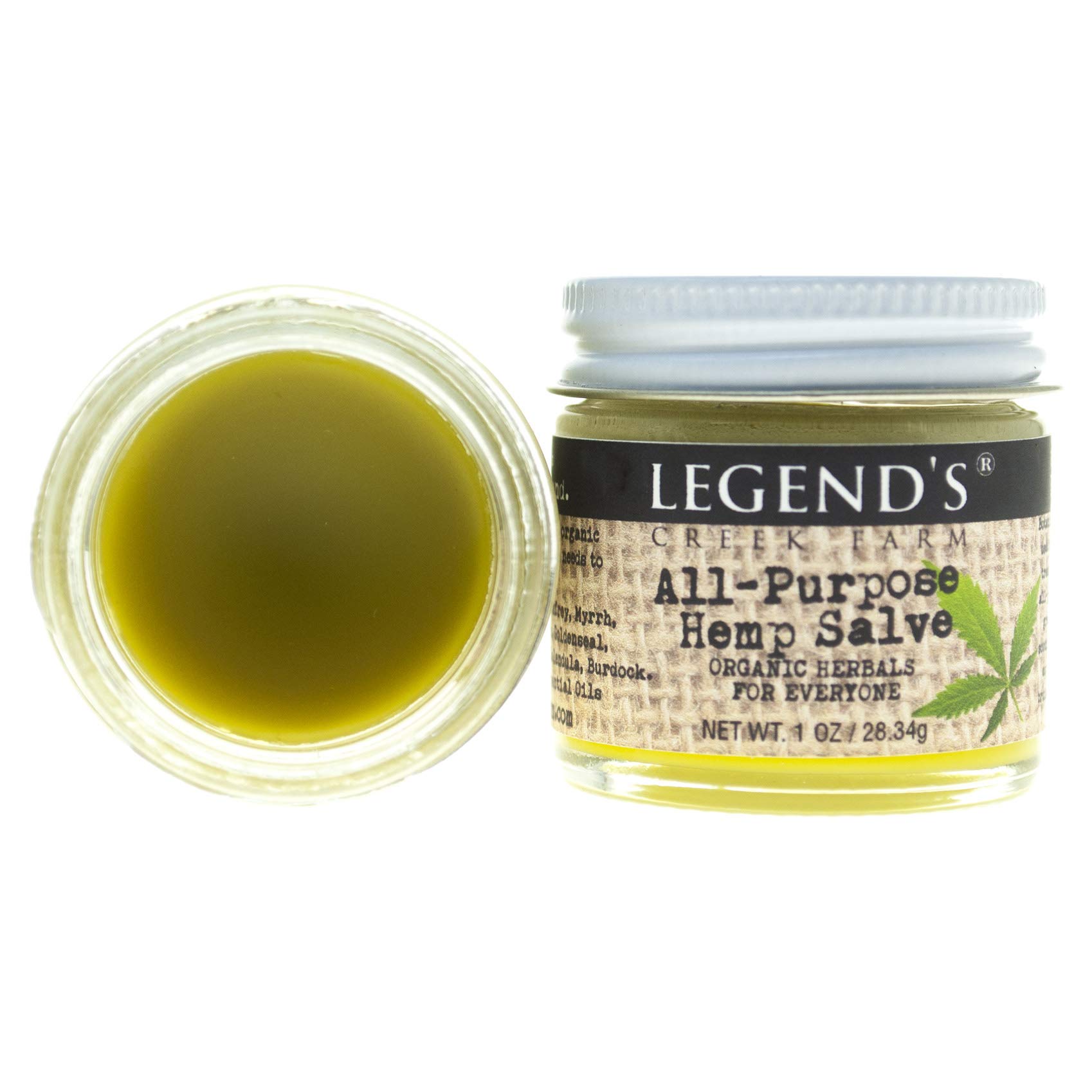 Legend's Creek Farm, al Salve, Hemp Oil, Comfrey, & Myrrh, Chapped Skin, Scrapes, & es, Handmade in USA, 1 Oz Jar (All-Purpose Hemp S.)