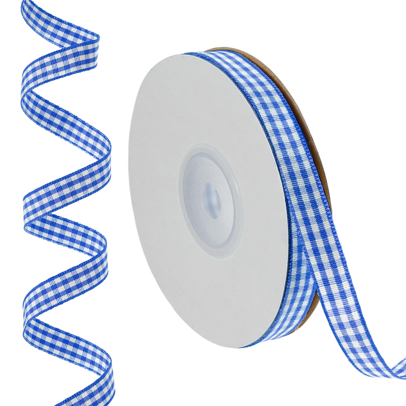 PATIKIL 23 m x 1 cm Plaid Ribbon, Blue White Gingham Ribbon Gift Wrapping Ribbon for Thanksgiving Bow Wreath Craft Birthday Wedding