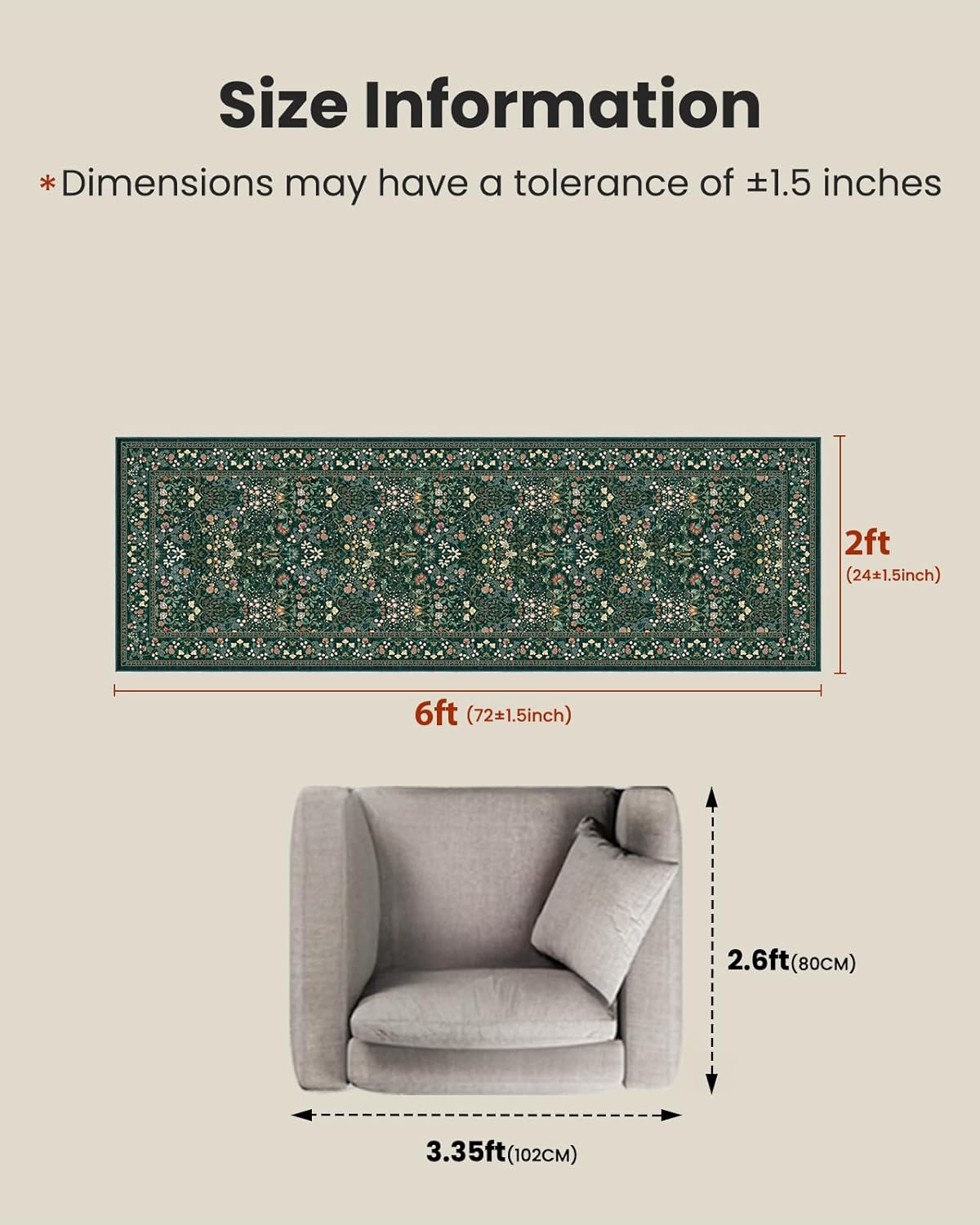 AMADA HOMEFURNISHING Washable Runner Rugs for Hallway, 2x6 Kitchen Rug, Non-Slip & Low-Profile Area Rug, Soft Floral Rug with Durable Edge Binding, Rugs for Entryway Kitchen Bedroom Laundry Bathroom