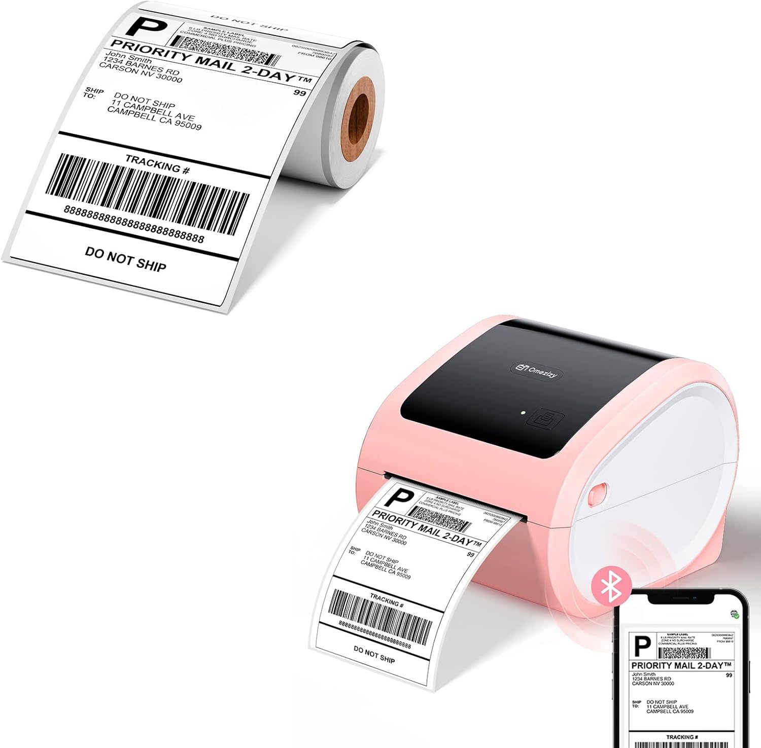 D520BT Bluetooth Shipping Label Printer with 1 Roll 4x6 Thermal Labels 100pcs