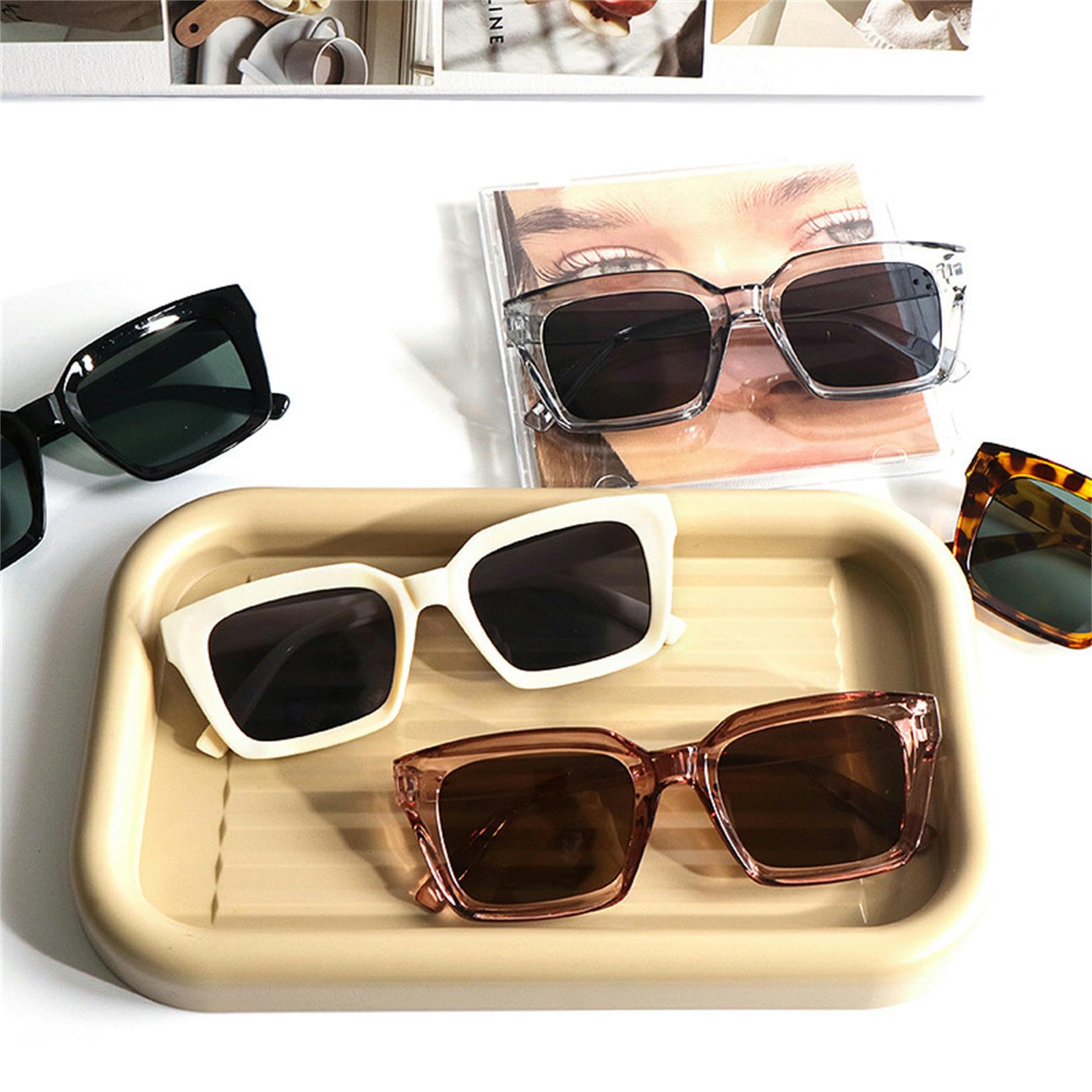 Occhiali da Sole da Donna Occhiali retrò alla Moda per Uomini E Donne, Occhiali da Sole di Guida alla Moda con Protezione UV-Foglio Verde Scuro con Cornice Nera