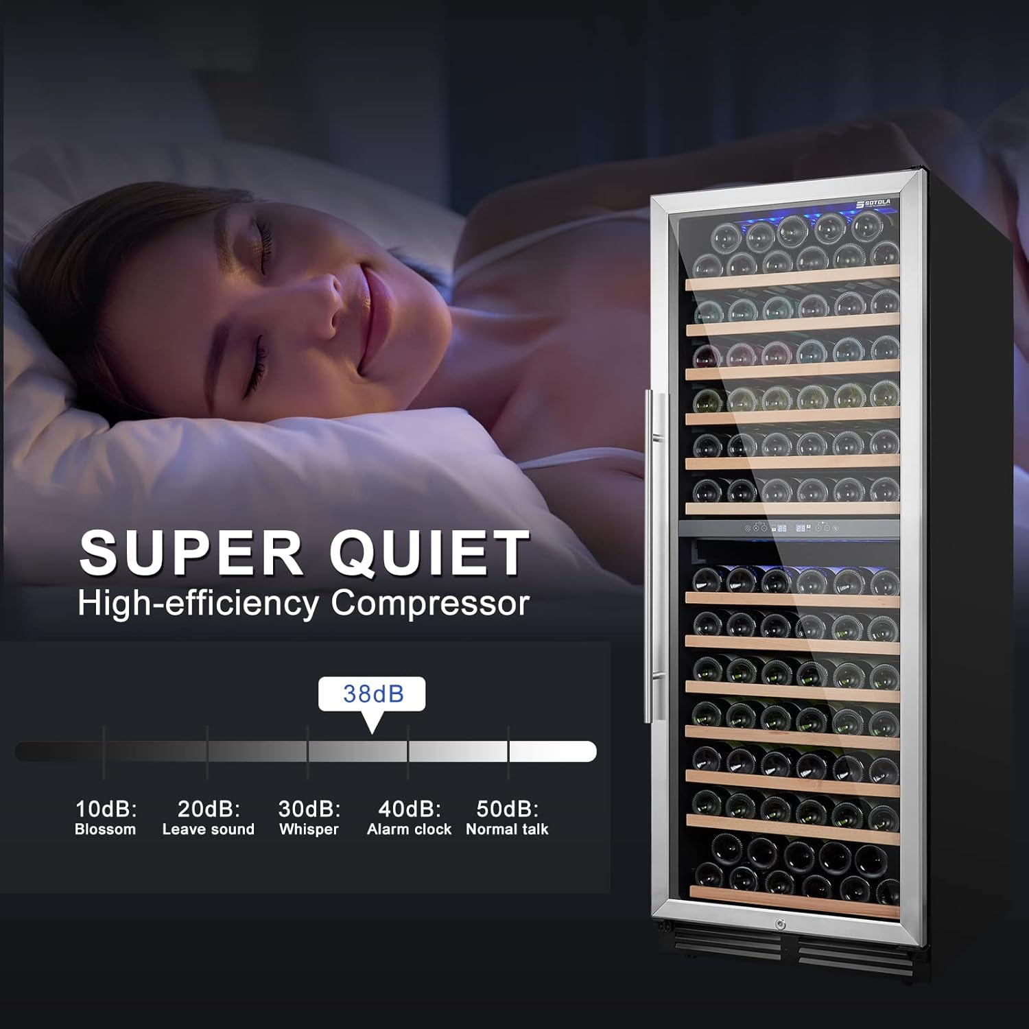 GOWE 24 inch Dual Zone Wine Cooler Refrigerator, 152 Bottle Large Capacity Fast Cooling Low Noise, Frost Free Wine Fridge with Digital Temperature Control, Freestanding or Built-in