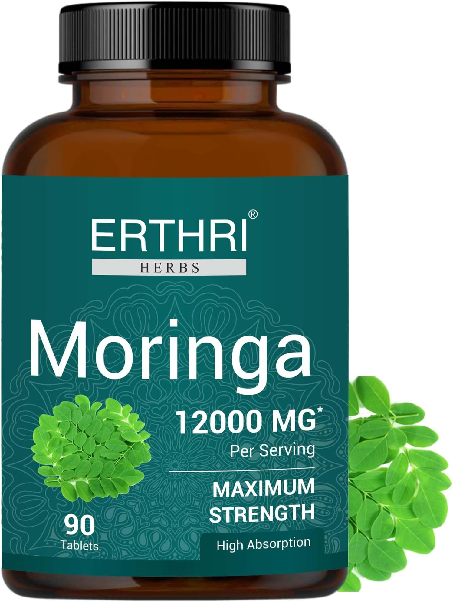 Moringa Tablets – 12,000mg per Serving, 90 Tablets | 100% Natural Drumstick Leaf Extract | Immunity Booster | Supports Digestion & Appetite | Vegan & Organic Supplement