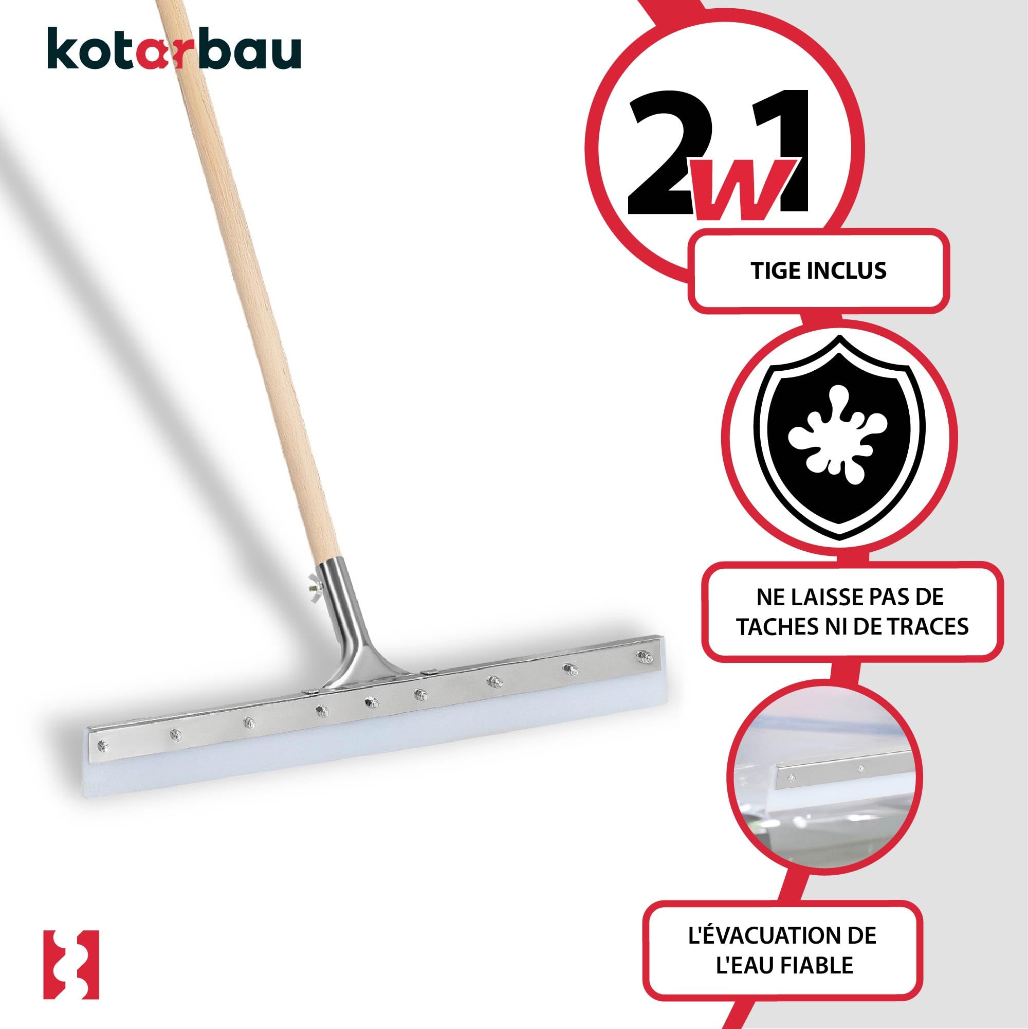KOTARBAU® Raclette Sol - Balai Silicone - 60 cm - Racleur à Eau - Balai Raclette Sol Extérieur Terrasse - Idéal pour Séchage et Nettoyage des Surfaces