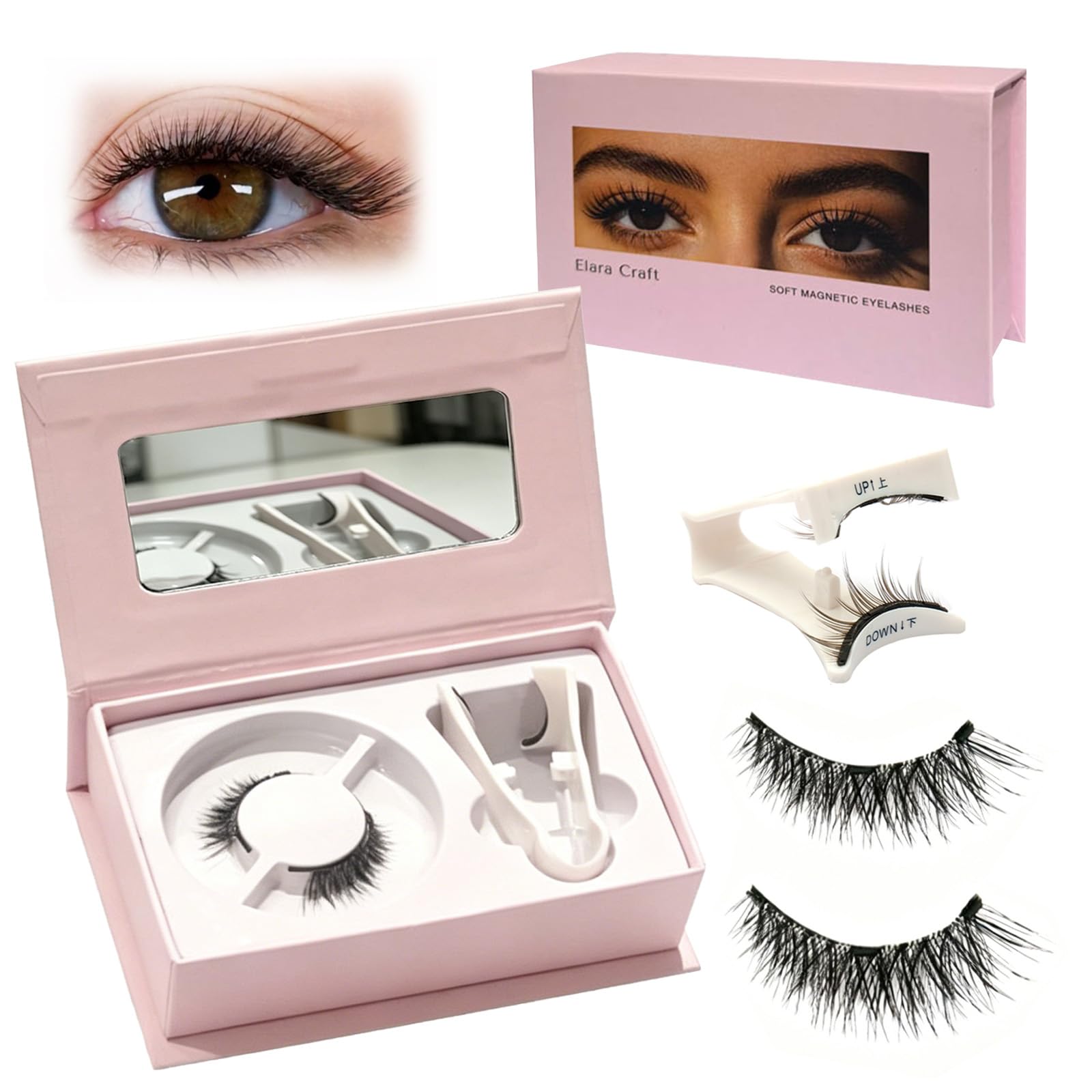 Magnetic Lashes with Applicator, Magnetic Eyelashes Natural Look, No Glue Needed Reusable False Eyelashes Kit Easy to Apply and Remove, Lightweight Soft and Comfortable for Daily Makeup(K20)