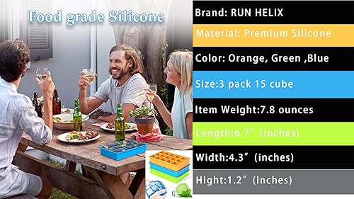 Miniatura 8 de Bandeja para cubitos de hielo paquete de 3 bandejas de hielo de silicona flexibles de fácil liberación 15 moldes para cubitos de hielo bandejas