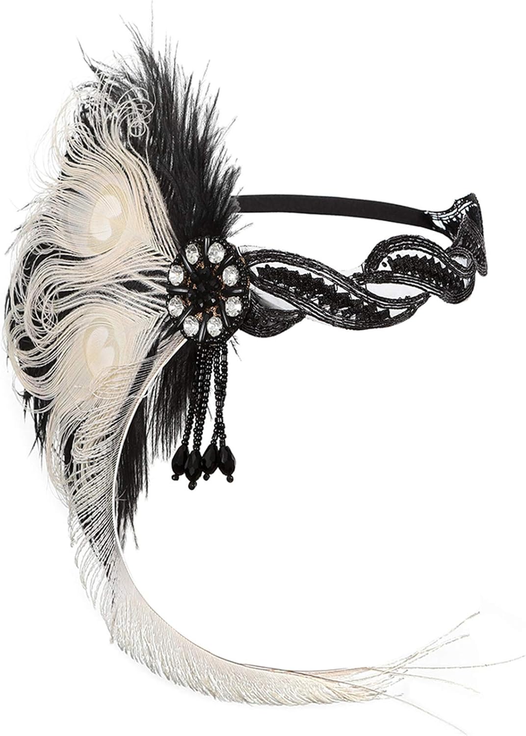 Roaring Art Deco 1920s Flapper Feather Headpiece Roaring 20s Great Gatsby Headband for Women 1920s Headwear - Image 5