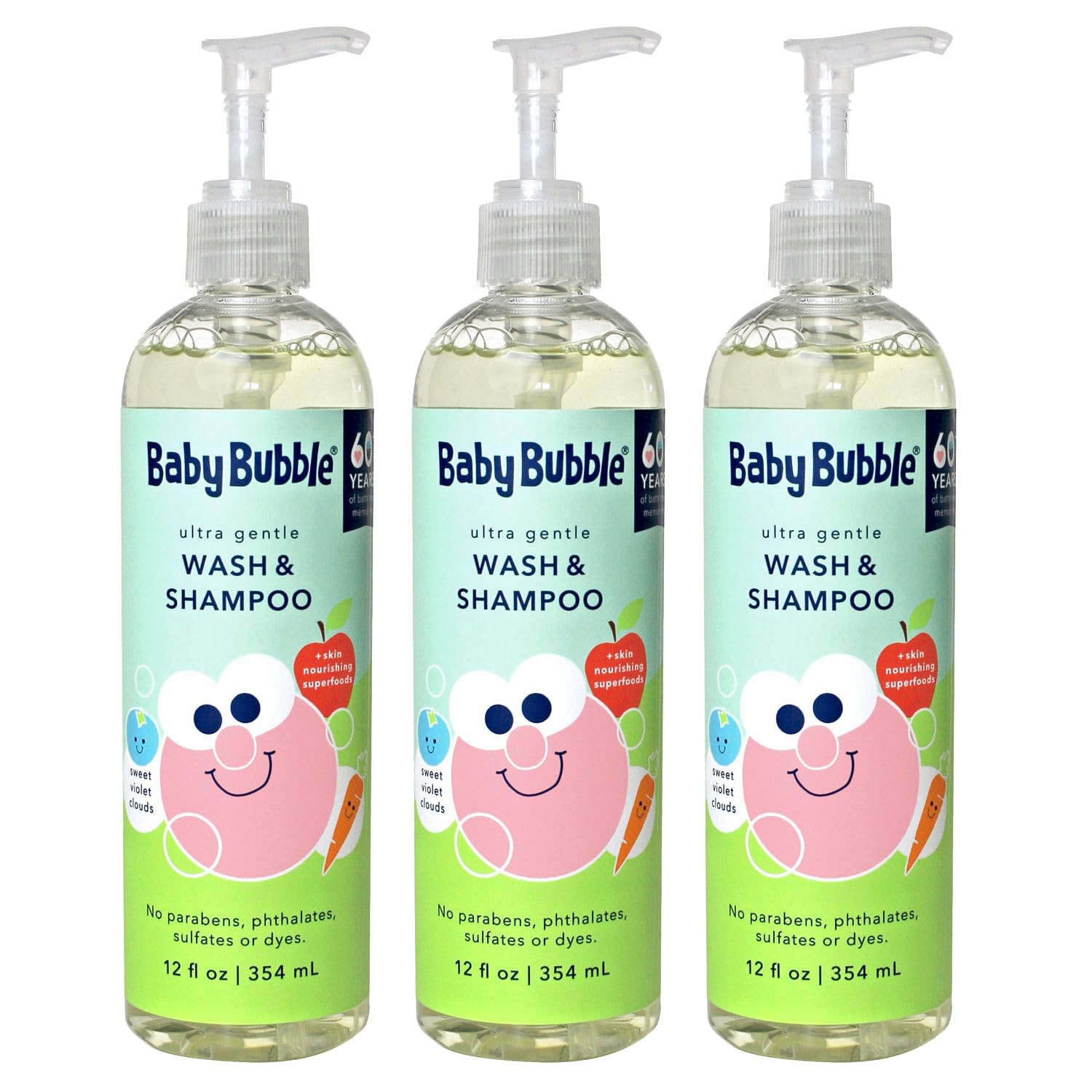 Mr. Bubble Baby Bubble Ultra Gentle Body Wash & Shampoo, Sweet Violet Clouds Scent, 12 oz. Pack of 3