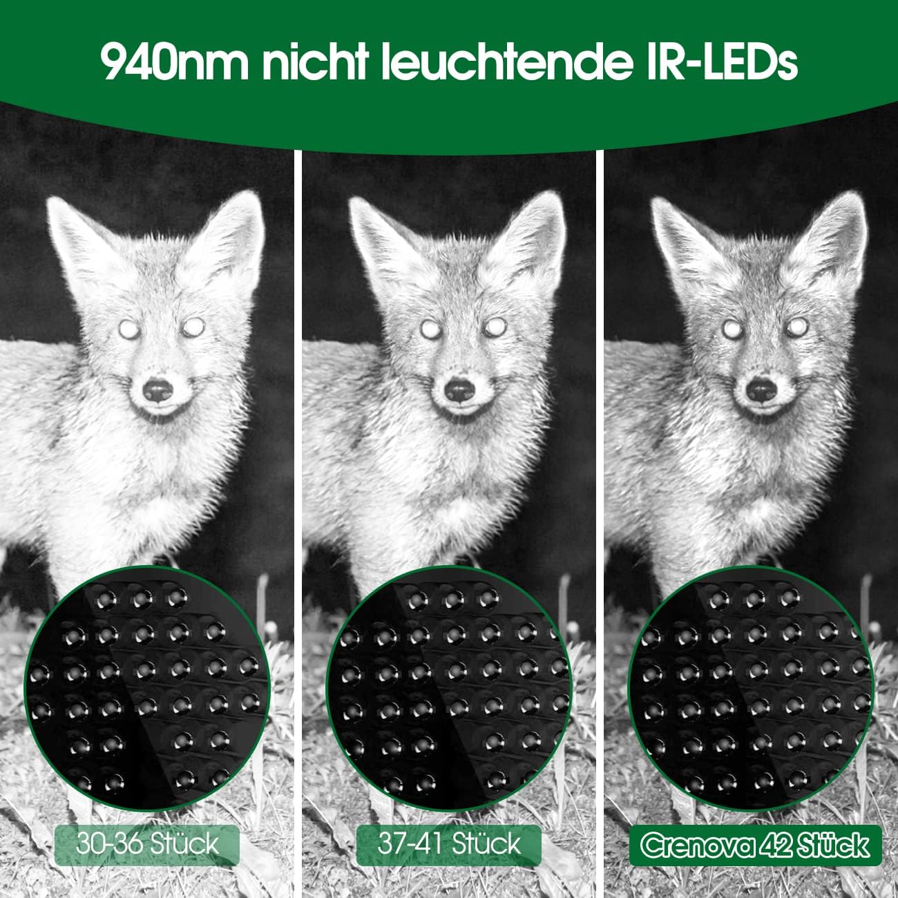 Crenova Wildkamera Handyübertragung APP 4K 32MP mit 32GB microSD 940nm IR LEDs WLAN Bluetooth, Wildtierkamera mit Nachtsicht Bewegungsmelder Spielkamera IP66 Wildbeobachtung Waldkamera