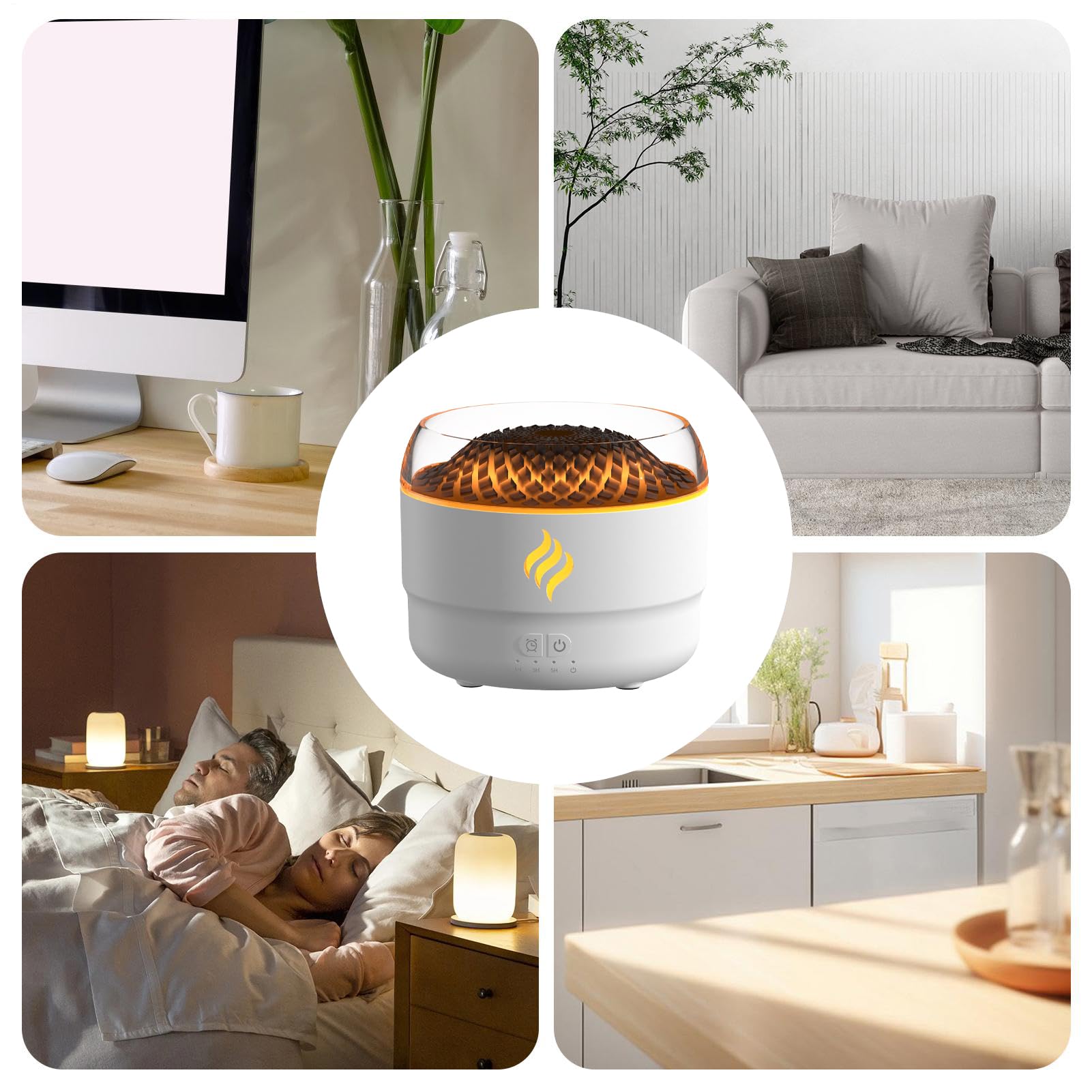 Umidificatore a Fredda Umidificatore a Fredda Fiamma | Purificatore d'Aria Decorativo per Camera dei Bambini, Bagno, Seminterrato, Soggiorno, Auto, Yoga, Spa, Hotel, Tenda