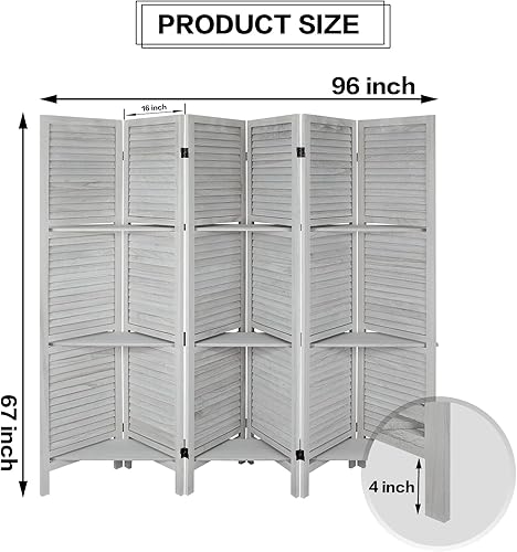 Miniatura 2 de Babion Divisor de habitación de 6 paneles con estantes, divisor de habitación plegable de madera, pantalla divisora de habitación de pared temporal,