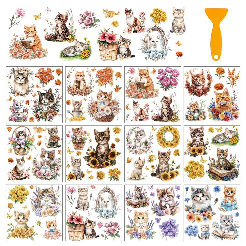 Planches d'autocollants PVC fleurs et chats arricraft | Matériaux haut de gamme pour décoration