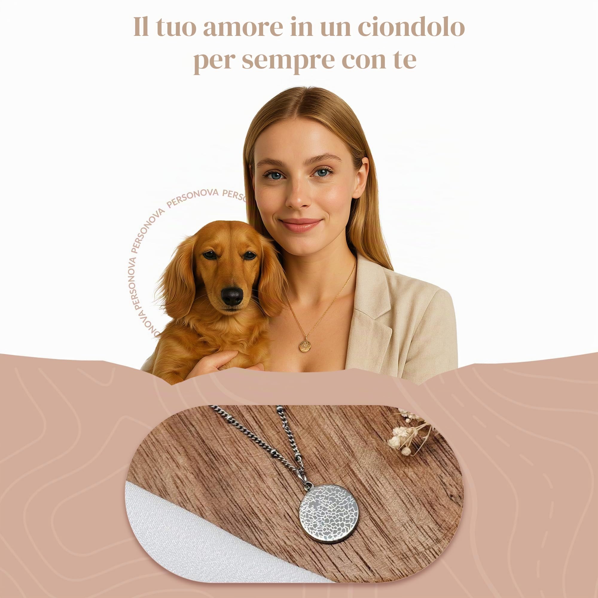 Collana Personalizzata con Impronta del Naso di Cane o Gatto – Collana Memoriale con Incisione – Ciondolo con Impronta del Naso dell'Animale Domestico con Nome – Ricordo con Lettere e Pietra di