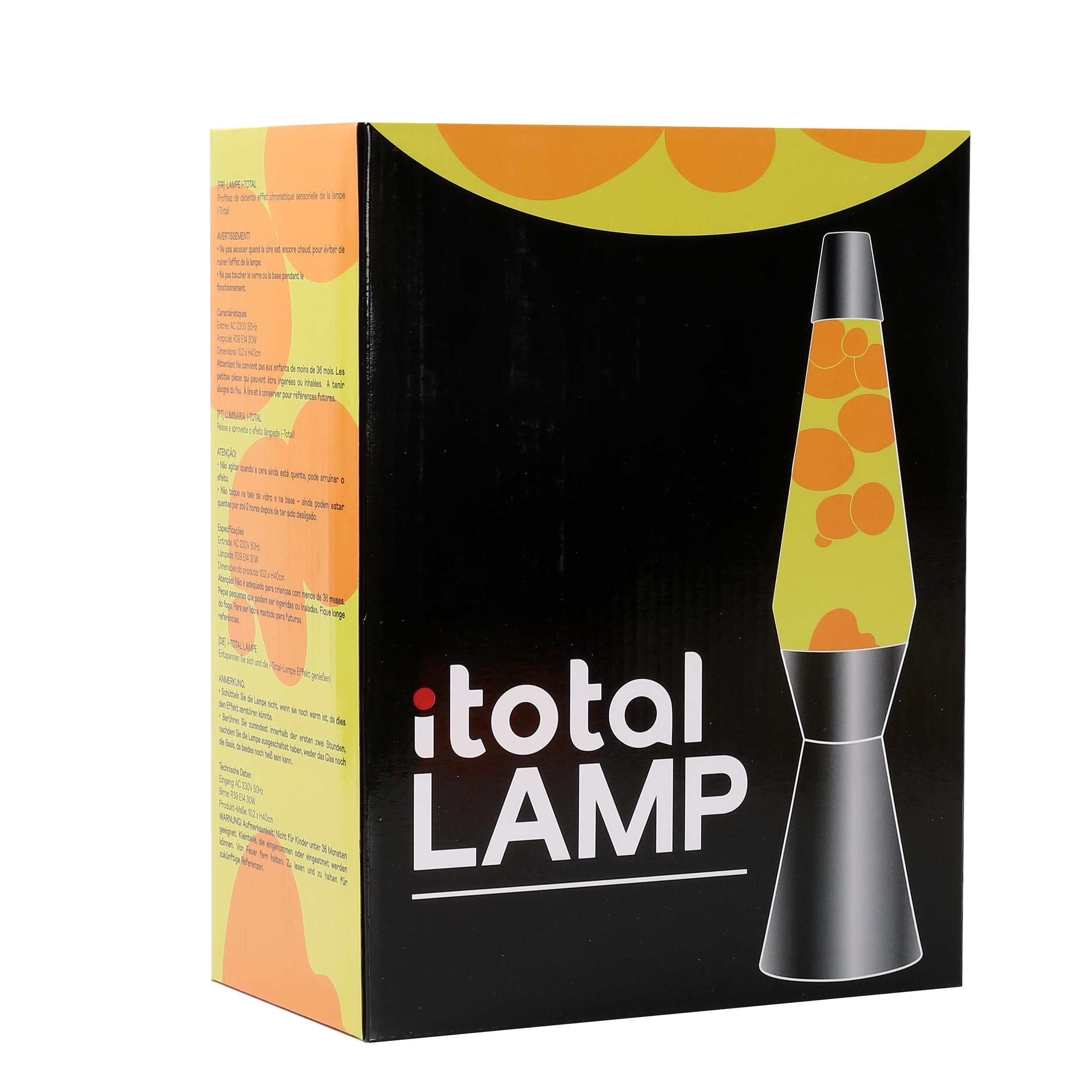 I-TOTAL® - Lampada Lava Spaceship Colorata Effetto Bolle Ipnotico, Design Retrò, Cera Fluida, Luce Rilassante, Lampada Decorativa per Casa e Ufficio (Base Argentata Liquido Giallo Cera Arancione)