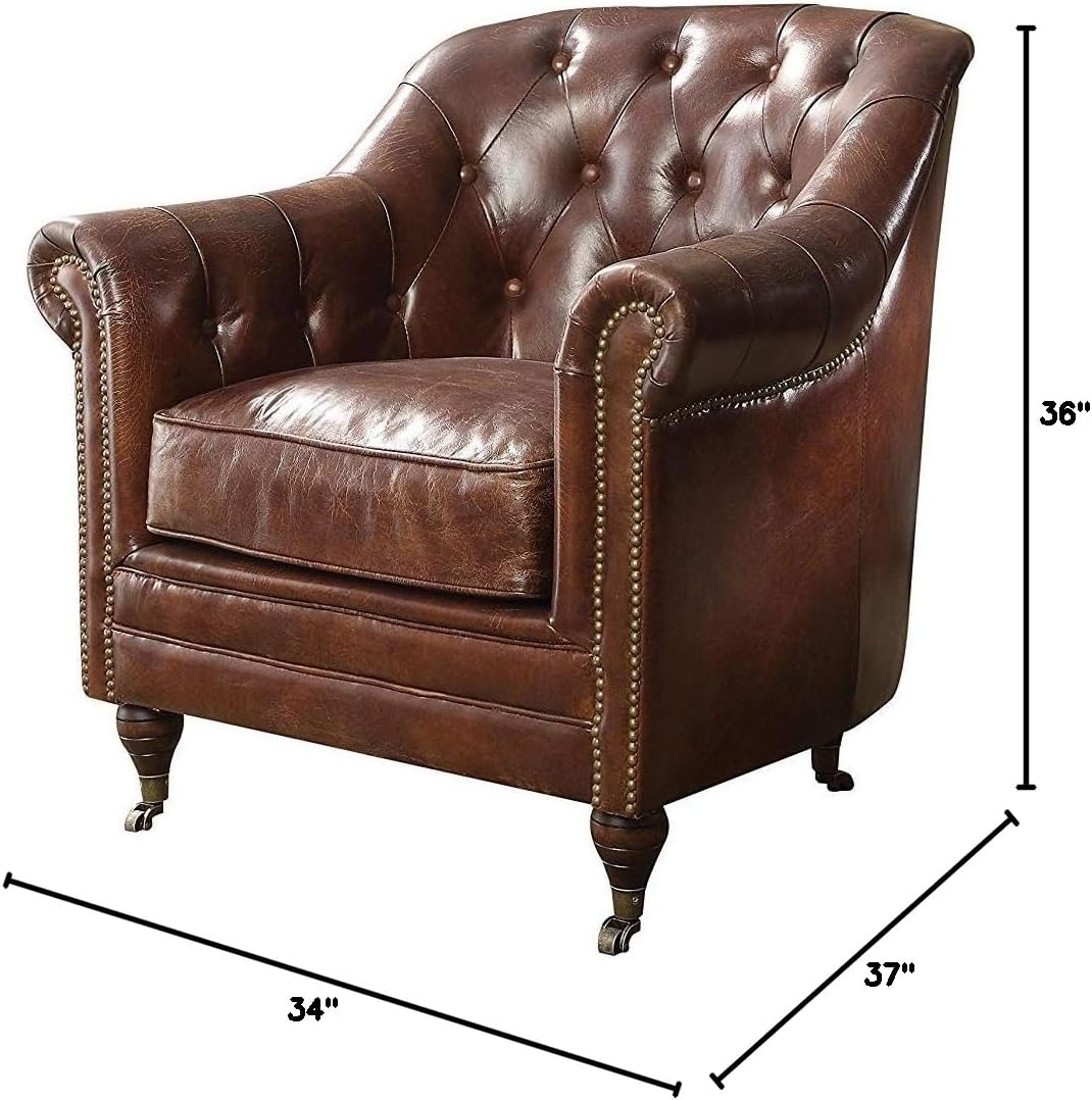 ACME Aberdeen Chair - - Vintage Dark Brown Top Grain Leather